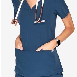Figs Three pocket scrub top. Dark Harbor